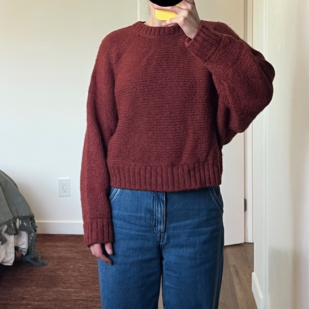 Aritzia Babaton Dark Red Crew Neck Alpaca Sweater